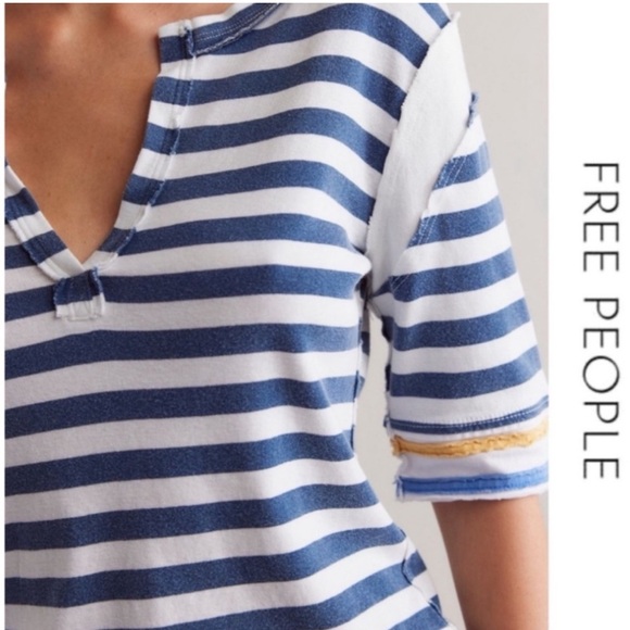 ♥️NWTS-$75 Soft/Exposed Seams FREE PEOPLE We The Free Fast Line Tee L Navy Shirt - Picture 1 of 6